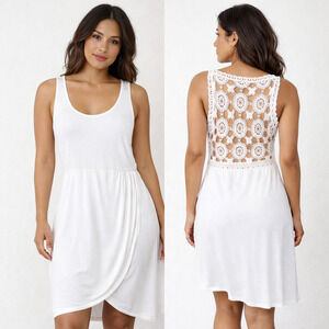 Bebe Dress Womens XS White Crochet Back Faux Wrap Tank Sundress Summer Beach